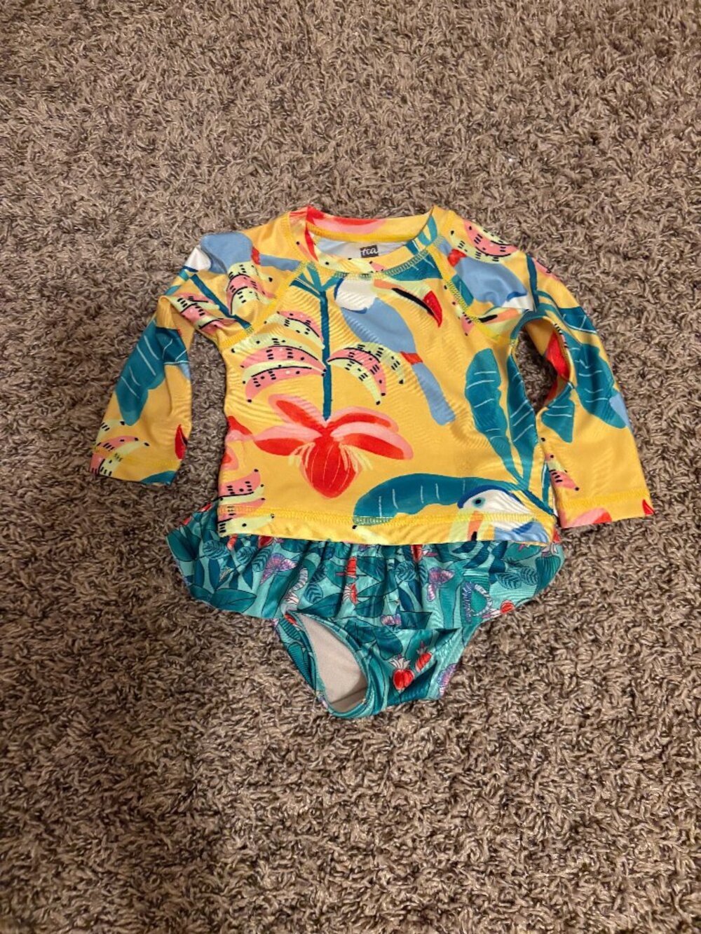 Tea Collection Two Piece Swimsuit 9-12 Month Jungle Print Long Sleeve Top Ruffle